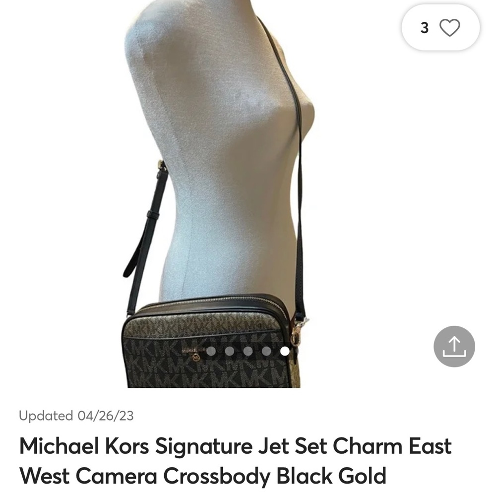 Michael Kors Signature Jet Set Charm East West Camera Crossbody Black Gold
